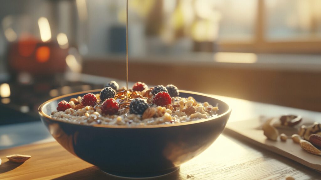Muskelaufbau Rezepte für Frühstück Bowl mit Beeren und Haferflocken